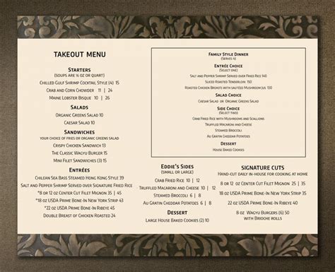 Eddie V's Take Out Menu, Tampa FL - Mar 27, 2020 - 12:00 PM