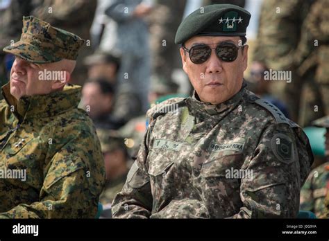 A Marine with the Republic of Korea Marine Corps observes an amphibious ...