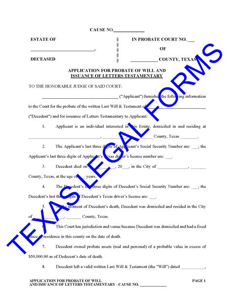 Application for Probate of Will and Issuance of Letters Testamentary ...