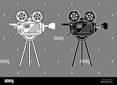 Film camera old-fashioned retro vintage icon logo black white outline Stock Vector Image & Art ...