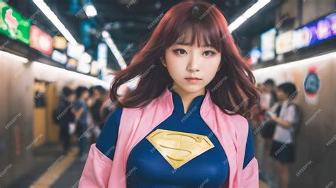 Premium Photo | Cute Asian Girl Superhero Background Very Cool