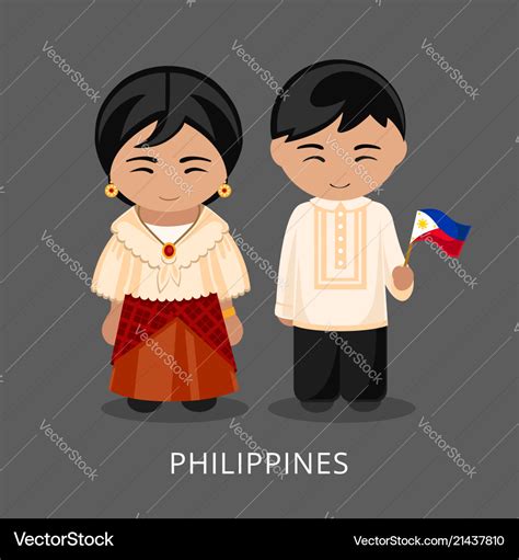 Filipinos in national dress with a flag Royalty Free Vector