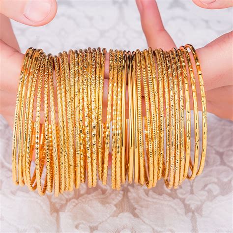 1 Pc Women's Luxury Dubai Gold Bangle 2mm Thin Bracelet Fashion Caved Jewelry GIft | Pulseras ...