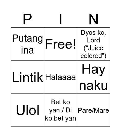 PINOY Bingo Card