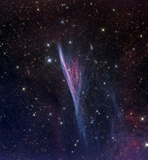 NGC 2736, also known as The Pencil Nebula. It is part of the Vela Supernova Remnant, located ...