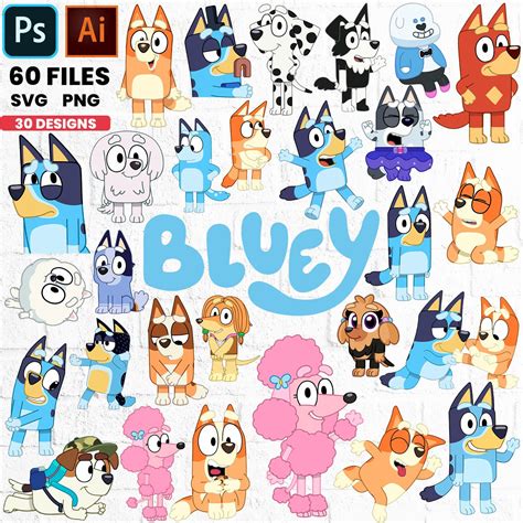 30 Colección Clipart Bluey Paquete Svg Png Jpg Pdf Ai | Etsy