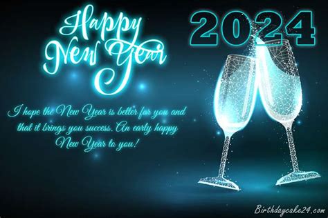 Happy New Year 2024 Greeting Card Champagne Glass