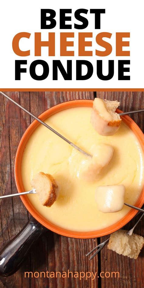 the best cheese fondue recipe is shown in an orange bowl with two skewers