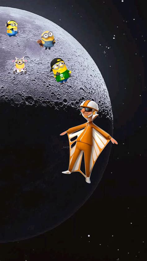 a cartoon character flying in front of the moon with other characters ...