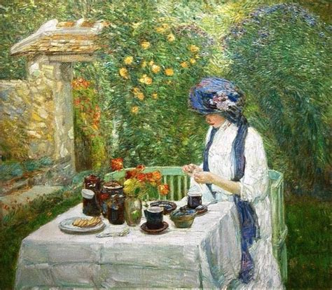 100% Handpainted Frederick Childe Hassam French Tea Garden Oil Painting ...