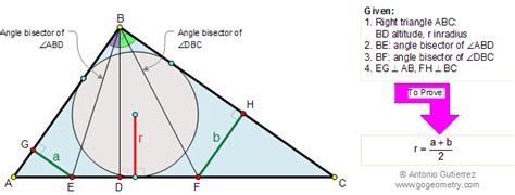 Geometry classes, Problem 220. Right Triangle, Altitude, Angle Bisector, Distance, Arithmetic ...