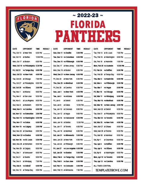 Printable 2022-2023 Florida Panthers Schedule