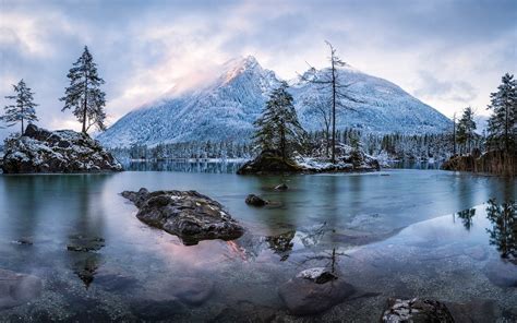 lake, Mountain, Sunrise, Nature, Trees, Frost, Snow, Forest, Landscape ...