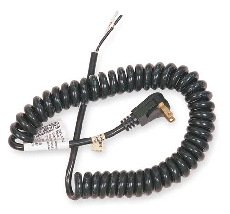 POWER FIRST Coiled Power Cord, 16 AWG, Number of Conductors 2, PVC, Black, 13.0 A, 10 ft - 3AY41 ...