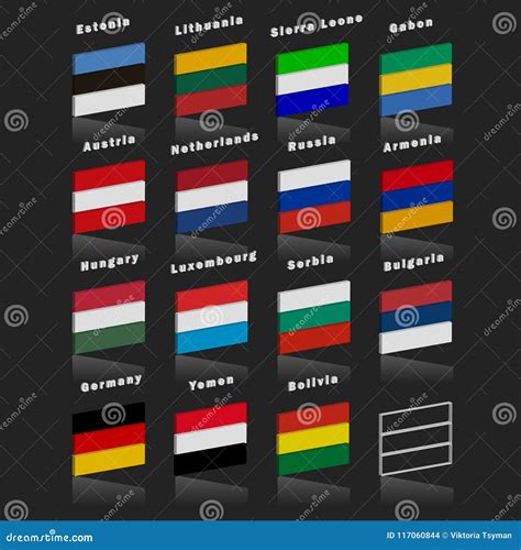 Flags of the Countries of the World. Country Flags of Three Colors. Horizontal. with 3D Effect ...