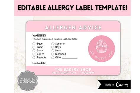 EDITABLE Food Allergy Label Template | Creative Market