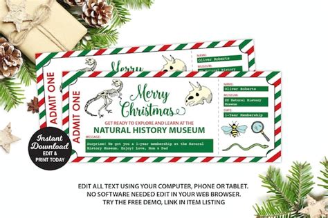 Natural History Museum Ticket, Museum Membership, Christmas Gift, Editable Ticket, Kids ...