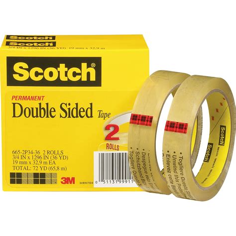 Scotch Permanent Double-Sided Tape - 3/4"W, Clear, 2 / Pack (Quantity ...