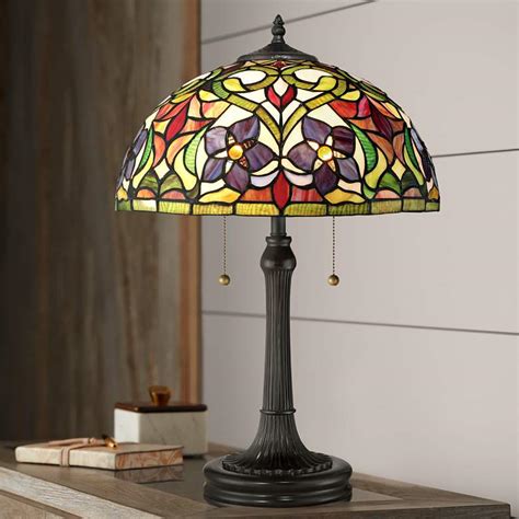 Quoizel Violets Vintage Bronze Tiffany-Style Art Glass Table Lamp - #16P70 | Lamps Plus