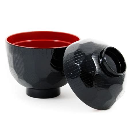 Large Miso Soup Bowl With Lid (Red & Black) Made In Japan