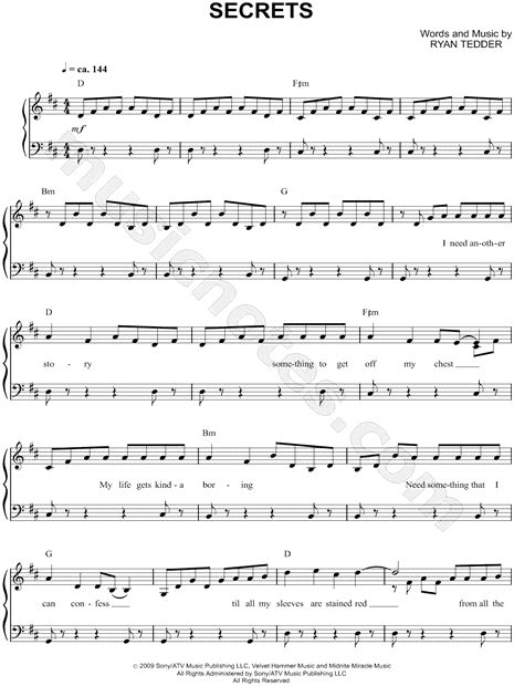 OneRepublic "Secrets" Sheet Music (Easy Piano) in D Major (transposable) - Download & Print ...