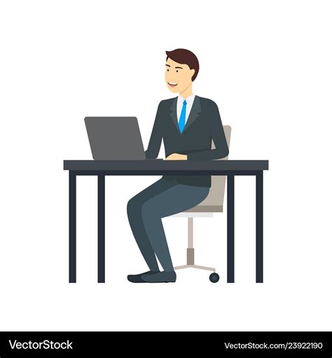 Cartoon character man works at the computer Vector Image