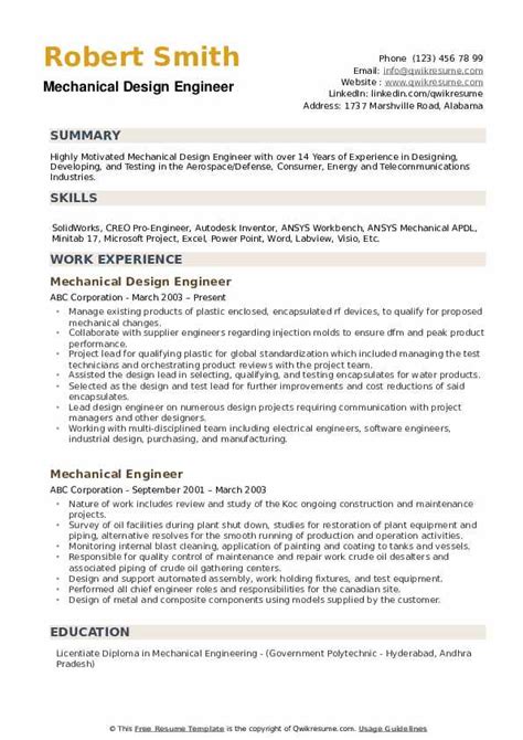 Mechanical Design Engineer Resume Samples | QwikResume