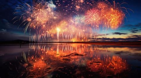 Premium AI Image | fireworks on the lake