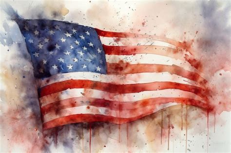 Premium Photo | A watercolor painting of an american flag