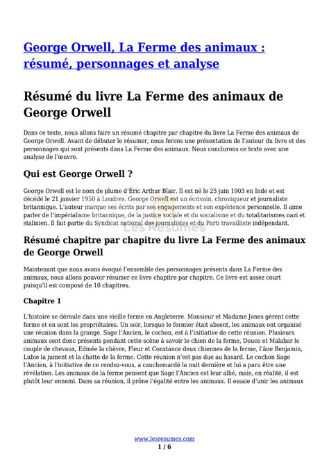 SOLUTION: George orwell la ferme des animaux resume personnages et ...