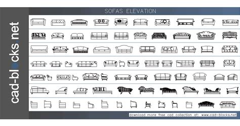 Furniture CAD Blocks: sofas in elevation view