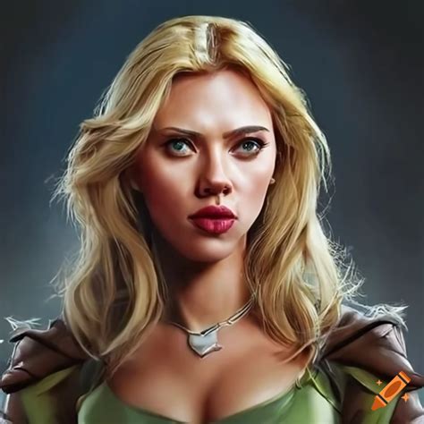 Image of scarlett johansson as a blonde elf ranger on Craiyon