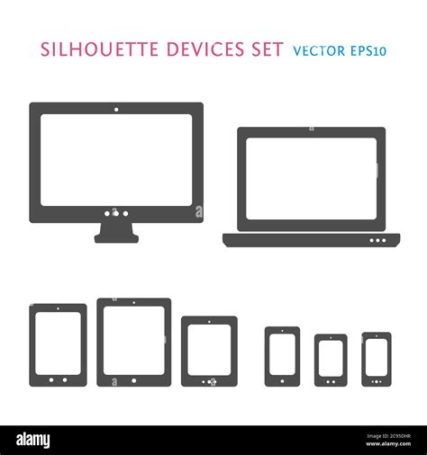 Smartphone, desktop computer, laptop and tablet PC icons. Vector silhouette illustrations Stock ...