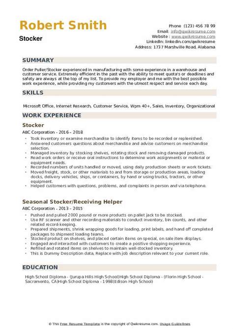 Stocker Resume Example – thinkingultras