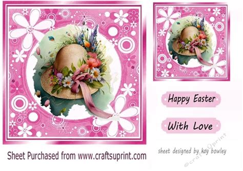 Pretty Easter Bonnet with flowers in pink floral frame 7x7 (four) - CUP1200152_415 | Craftsuprint