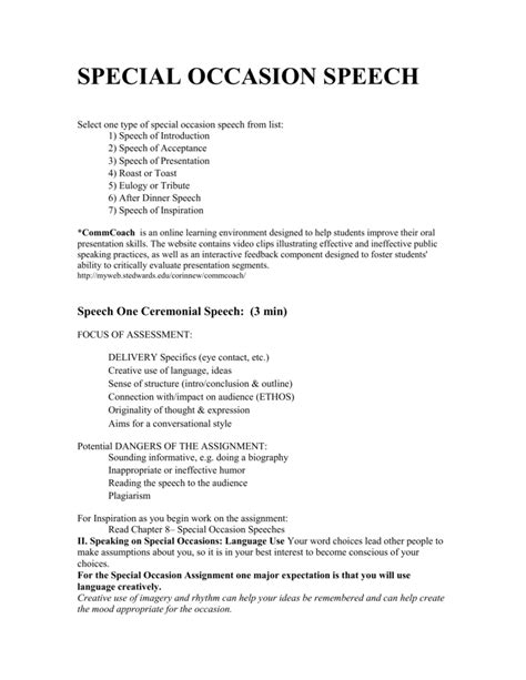 SPECIAL OCCASION SPEECH