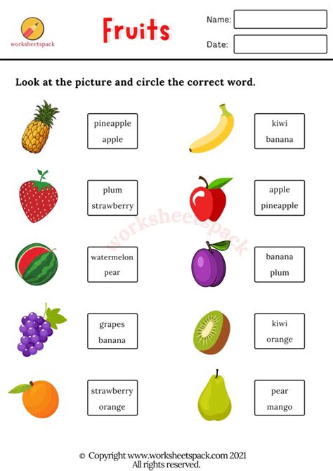 Free Fruits Worksheets - worksheetspack