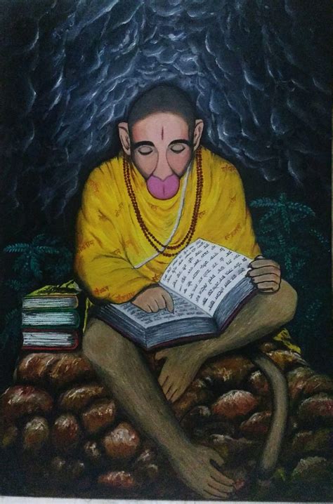 Oil painting of Hanuman ji on streched canvas. Based on a real life incident when few ...