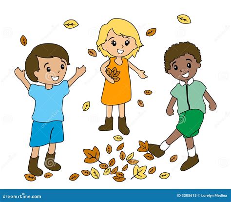 Kids Playing with Leaves stock illustration. Illustration of girl - 3308615