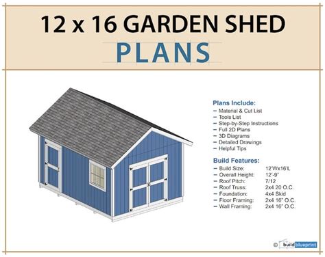 DIY Plans for 12x16 Garden Shed Large Shed Woodworking Blueprint - Etsy Canada | Building a shed ...