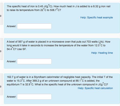 Solved The specific heat of iron is 0.45 J/(g degree C). How | Chegg.com