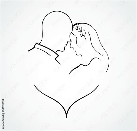 Couple line vector illustration. Love print. Minimalist people icon. Couple logo. 2 faces. Man ...