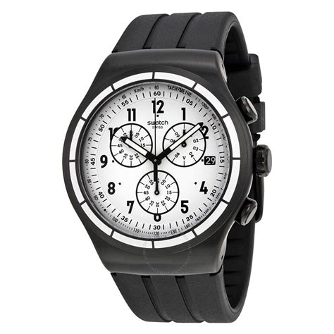 Swatch Irony Chronograph White Dial Black Rubber Men's Watch OB403 ...