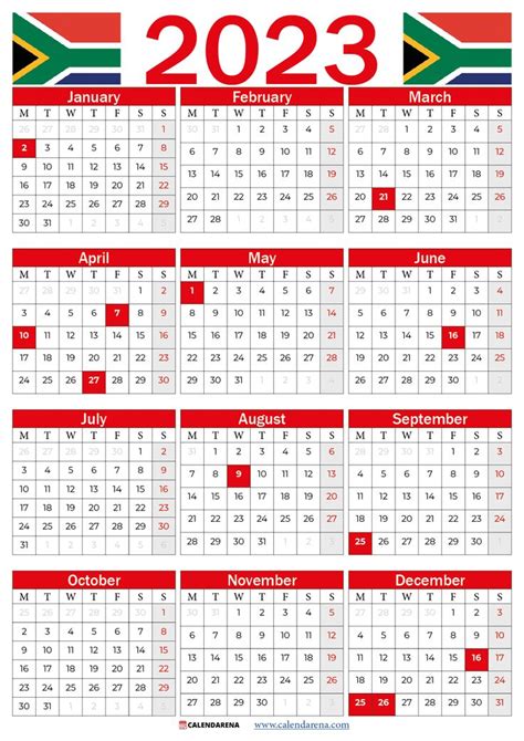 2023 calendar south africa with public holidays red | Calendar uk, Holiday printables, Calendar ...