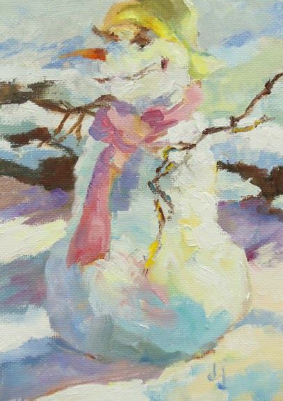 Deanna's Paintings: Winter Scene Snowman Painting "The Pink Scarf" by ...