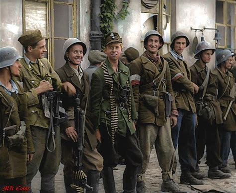 Boasting a fine array of uniforms, headgear and weapons, members of the Polish Resistance lineup ...