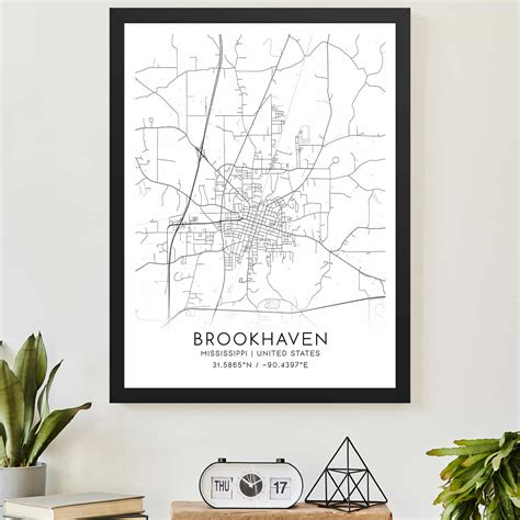 Brookhaven Mississippi Map Poster, Modern Home Decor Wall Art Print ...