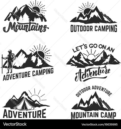 Set of mountains adventure outdoor camping Vector Image