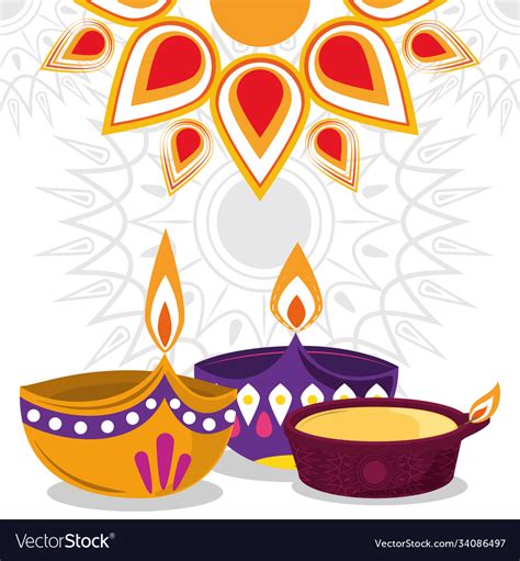 Happy diwali festival diya lamps lights Royalty Free Vector