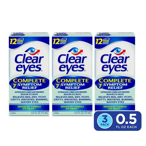 Clear Eyes Complete 7 Symptom Relief Eye Drops, Multi-Symptom Relief, 0.5 fl oz, 3 Pack ...